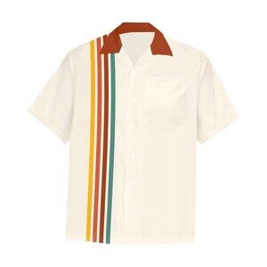 Retro Striped Men's Bowling Style Shirt 1950s 1960s, NWT Size XL